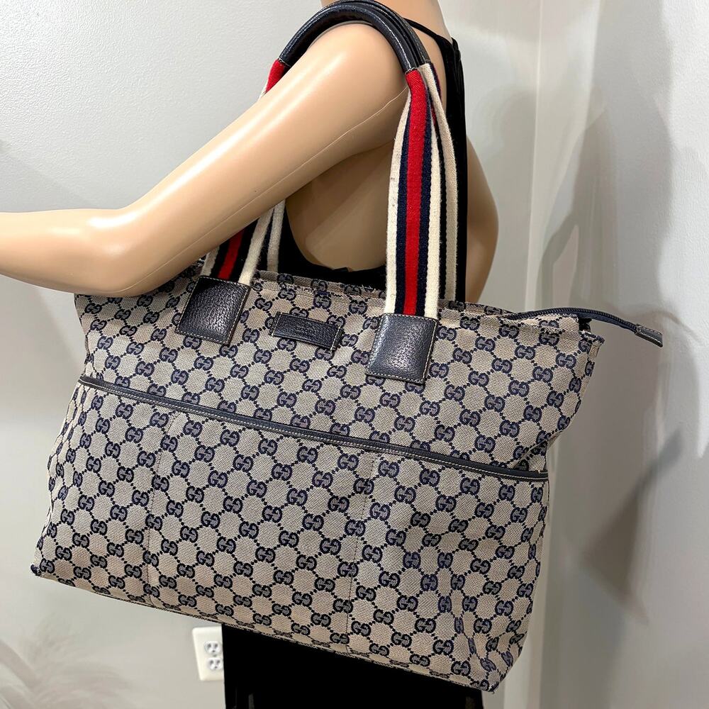 #3204 GUCCI Navy Canvas Large Tote